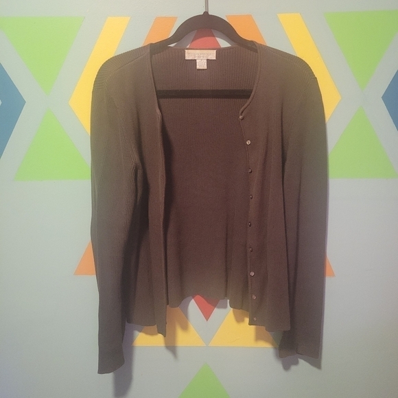 Petite Sofisticate Women's Vintage Brown Button Up Strech Cardigan Size Medium - Picture 2 of 9